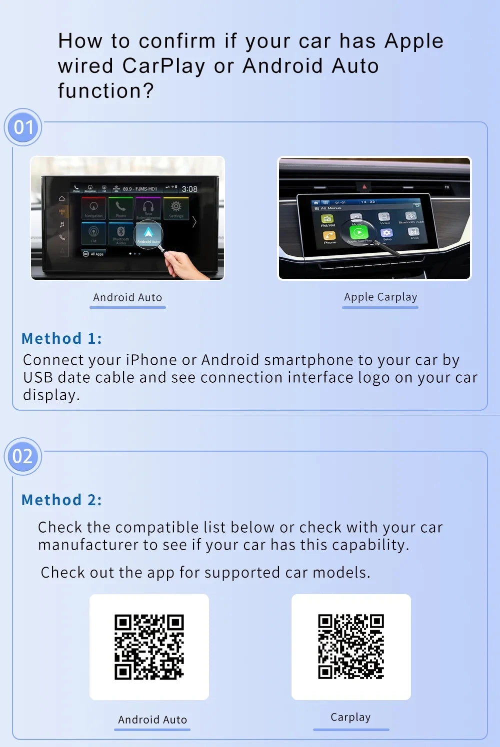 Connecteur USB Carplay IPhone et Android Auto